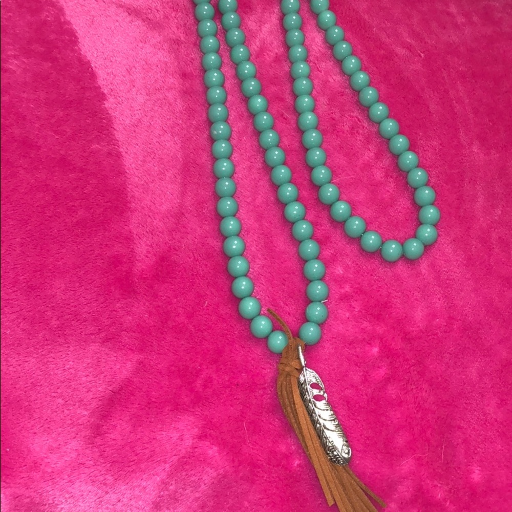 Handmade turquoise beaded tassel necklace